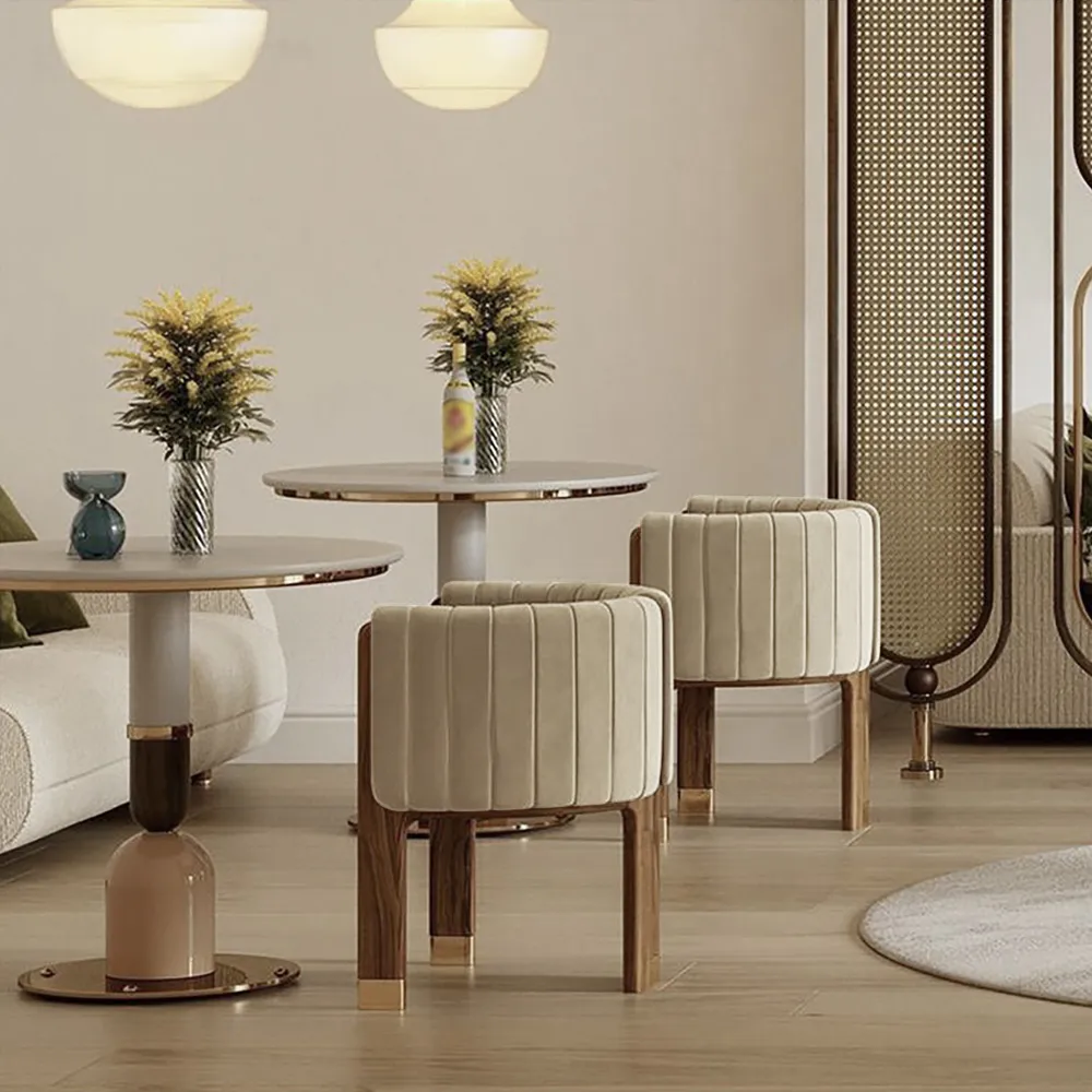 Modern Wood Accent Chair Beige Velvet Upholstered Arm Chair — image 4