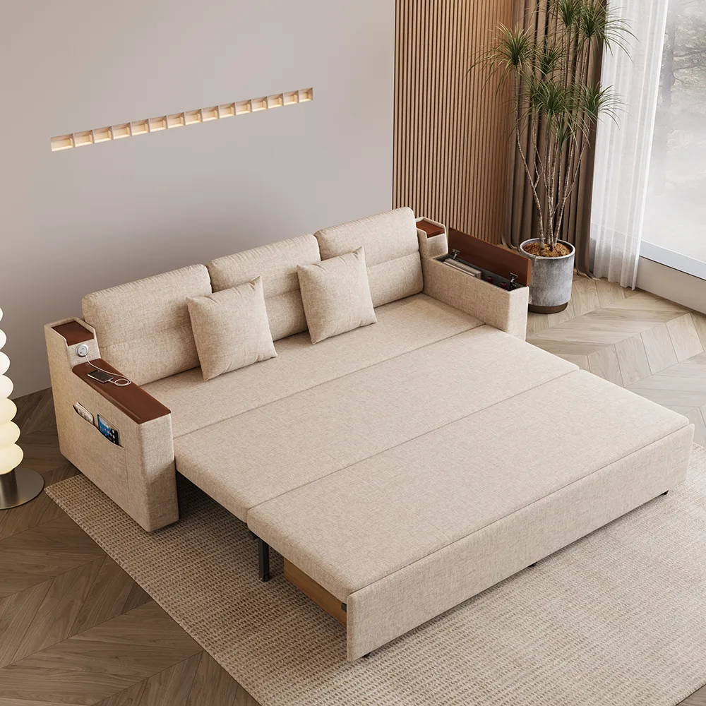 King Size Daybed with Trundle Linen Pull Out Sofa Bed — image 23