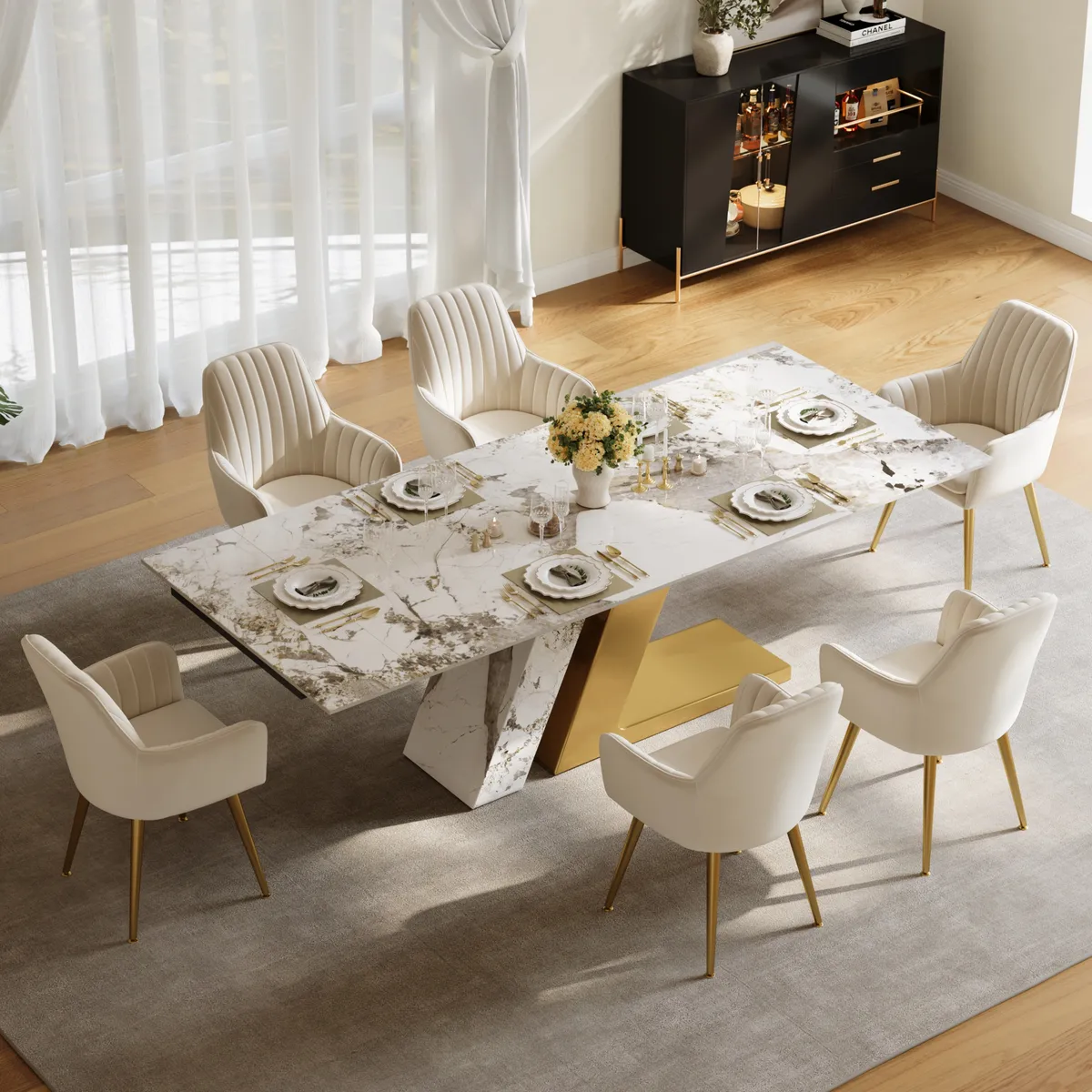 78.7-94.5" Modern Extendable Sintered Stone Dining Table Seats 6-10 People — image 2