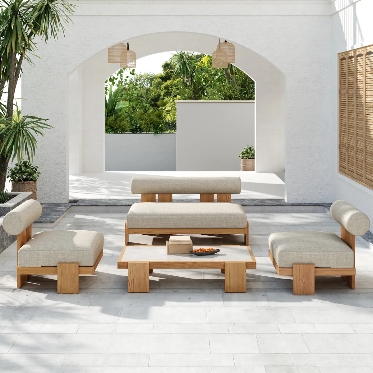 4 PCS Teak Outdoor Sofa Set Modern Yard & Patio Furniture for 4 Person — image 2
