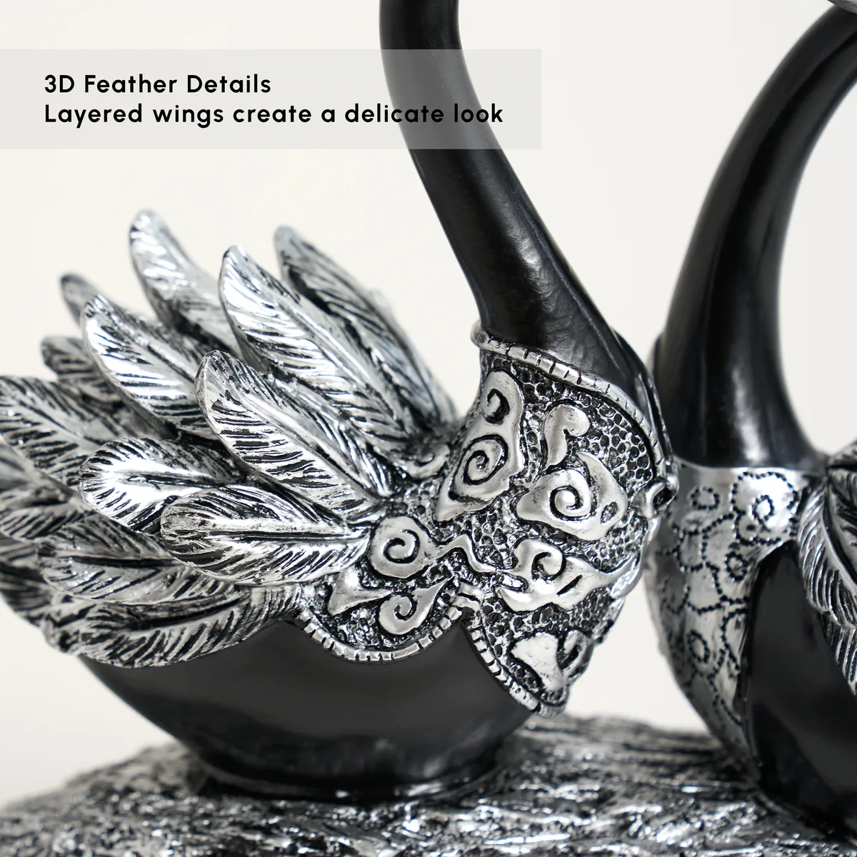 Swan Couple Resin Sculpture in Black & Silver for Home Table Decor — image 25