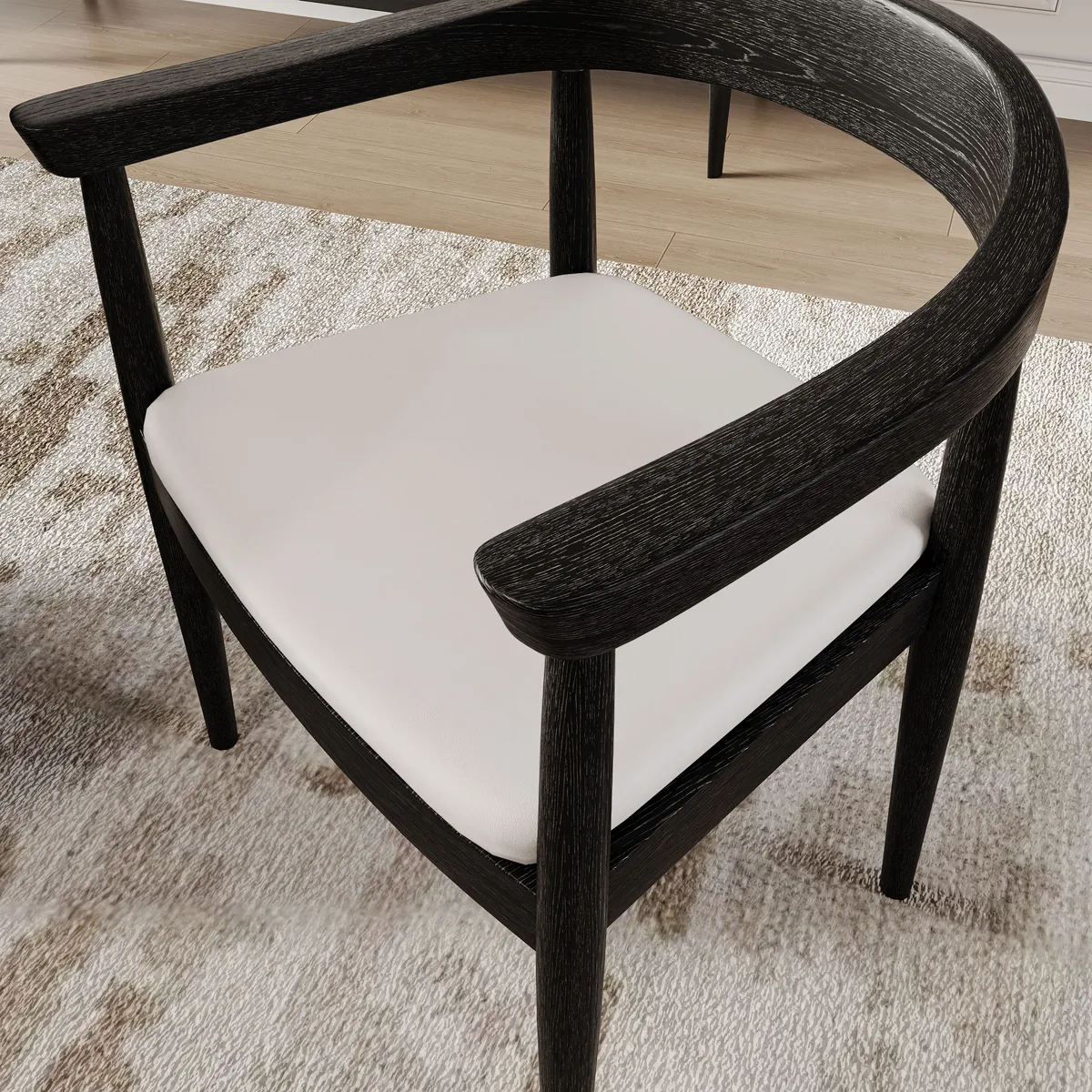 Modern Curved Back 4-Piece Dining Chair Upholstered Leather Walnut Wooden Armchair — image 14