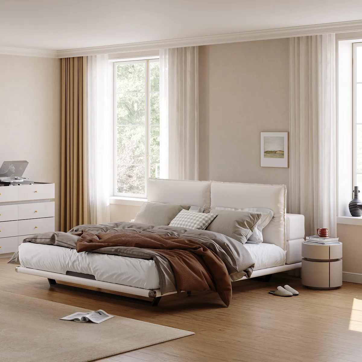 Modern King Size Floating Bed Frame with Light & Adjustable Headboard — image 12