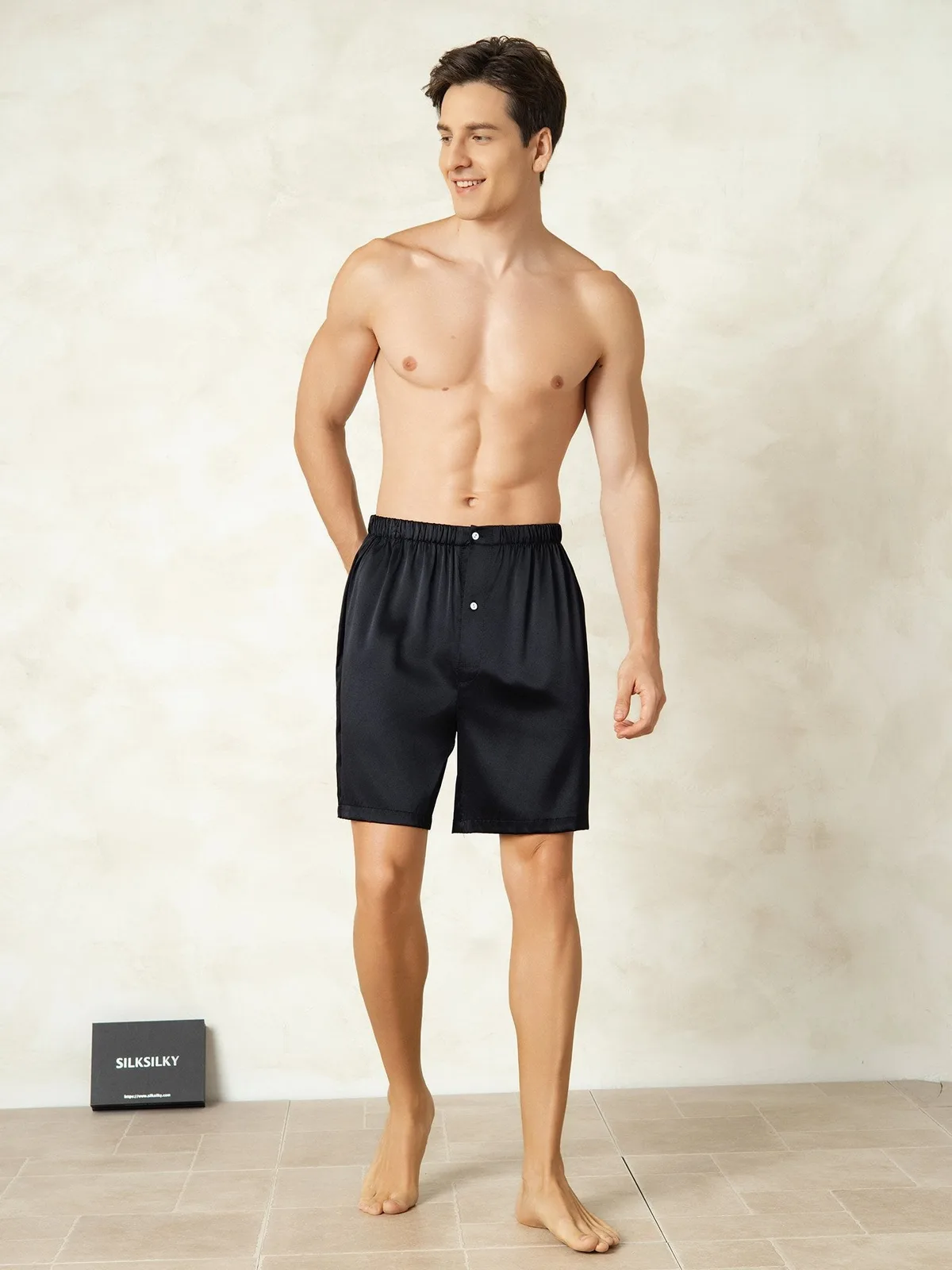 100% Mulberry Silk Elastic Waist Men's Sleep Shorts — image 3
