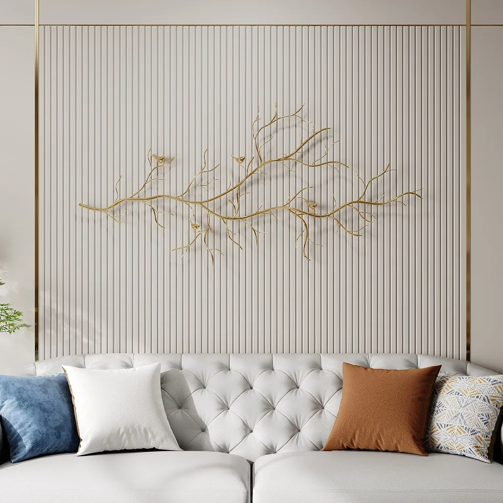 Luxury Creative Metal Branch & Birds Wall Decor Home Art in Gold in Living Room — image 7