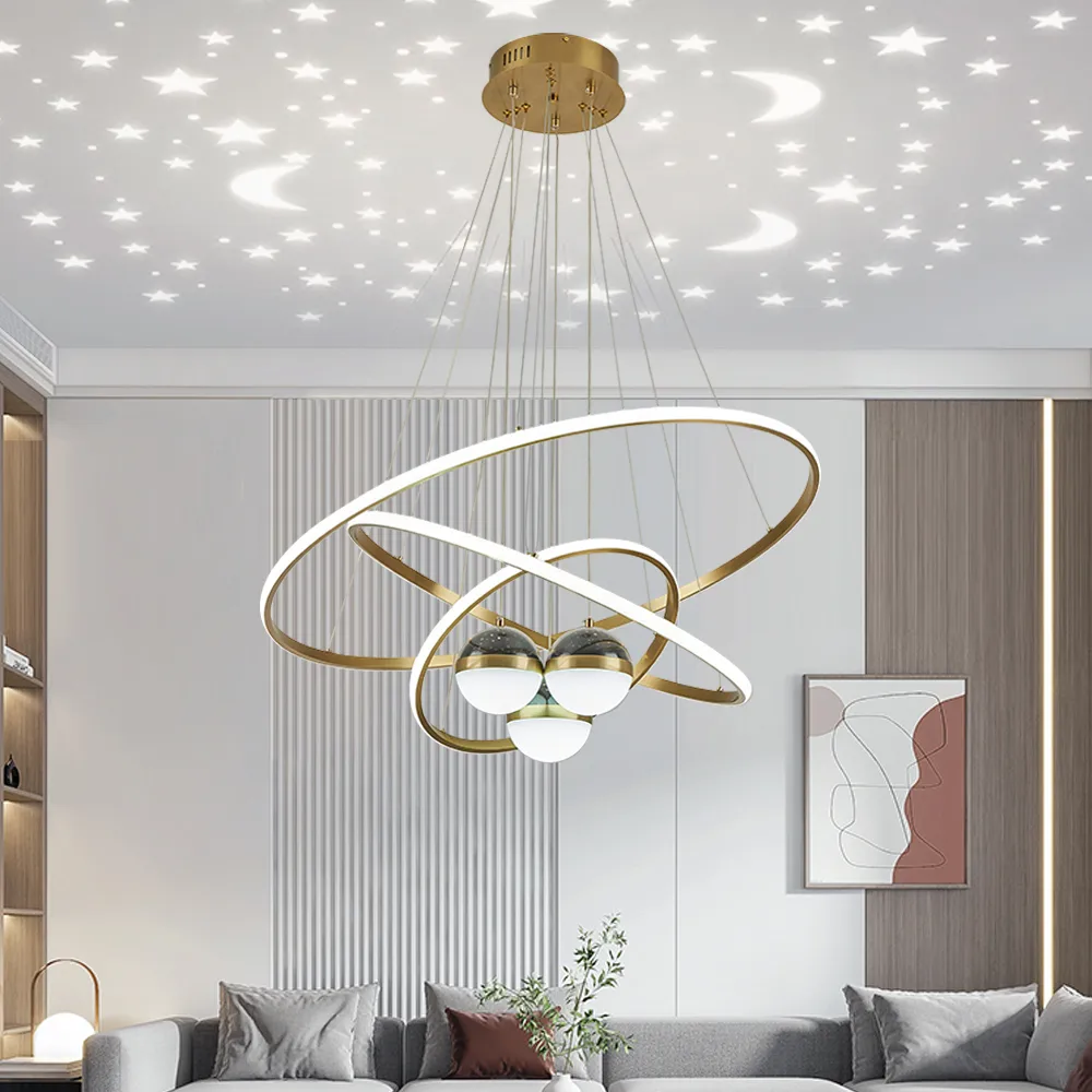24" 5-Light LED Chandelier with Starry Projection, Dimmable & Adjustable — image 25