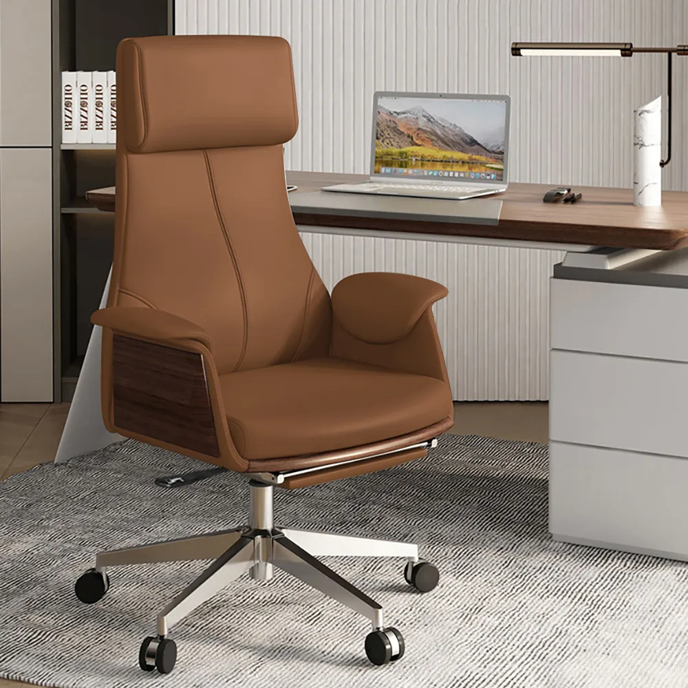 Reclining Leather Office Desk Chair High Back Adjustable Swivel — image 2