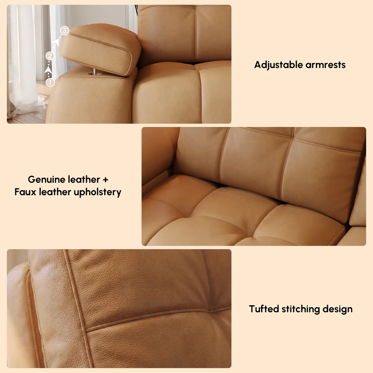 95" 2-Seater Genuine Leather Power Convertible Sleeper Sofa with Adjustable Armrests — image 20