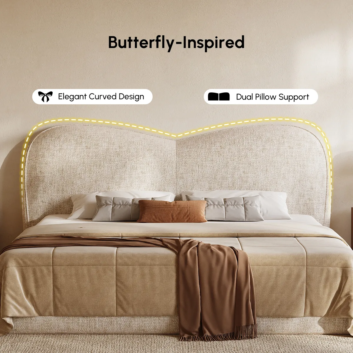 Modern King Size Chenille Upholstered Bed — image 9