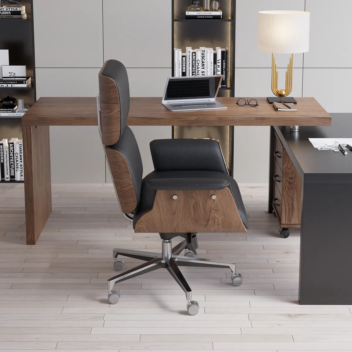 Modern Off White Home Office Chair Upholstered Swivel Task Office Chair High Back — image 3