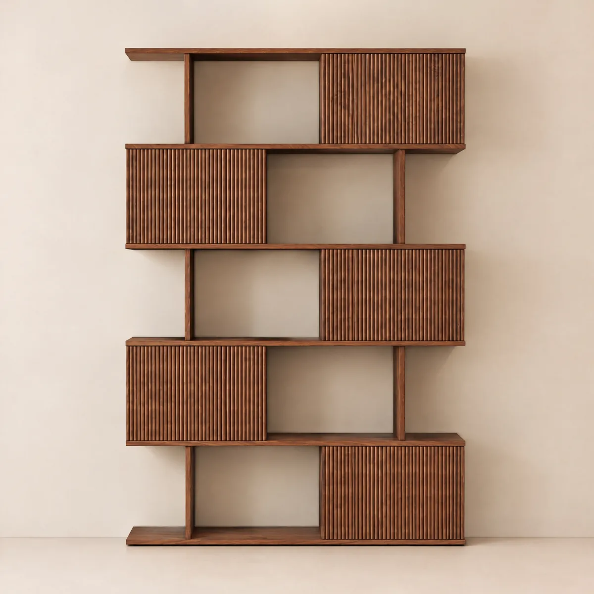 5-Shelf Walnut Bookshelf Etagere Tall Bookcase for Home & Office (72.8" High) — image 11