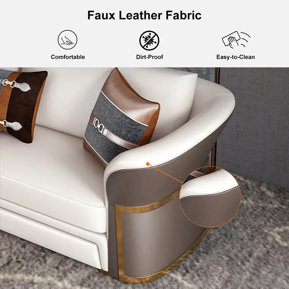 Modern Faux Leather Living Room Sofa Set in Brown & — image 8