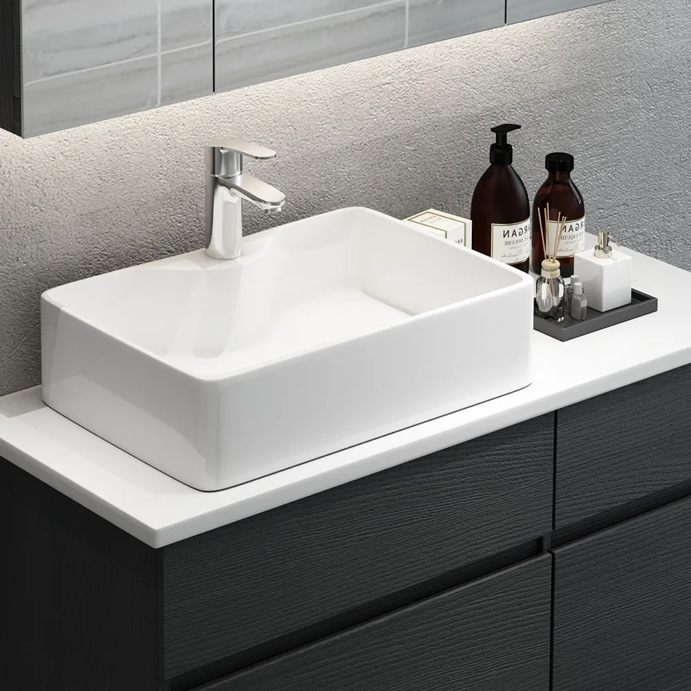 31.5" Walnut Floating Bathroom Vanity Left Offset Ceramic Vessel Sink — image 4