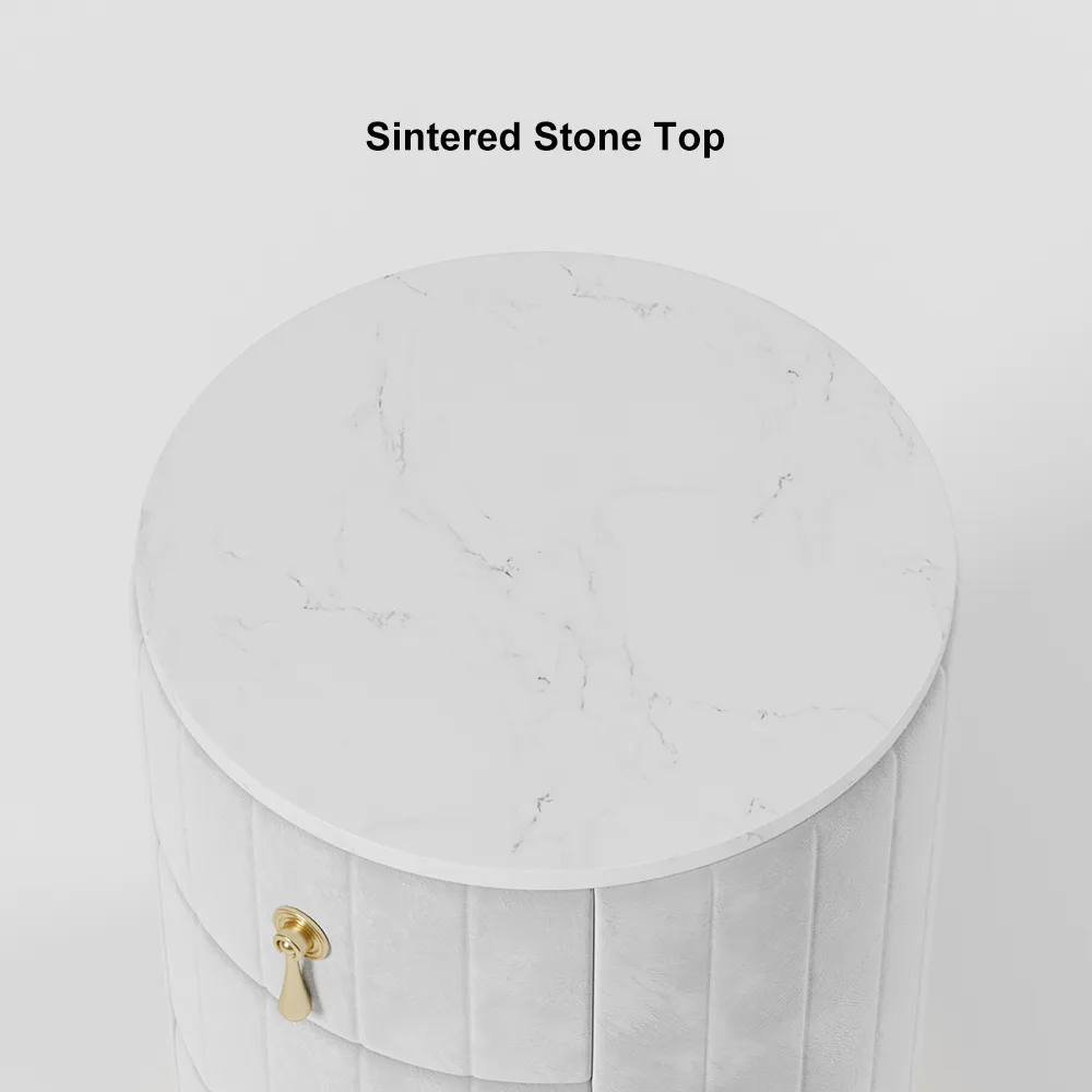 Modern Nightstand Gray Round Nightstand with 3 Drawers Nightstand with Storage — image 18