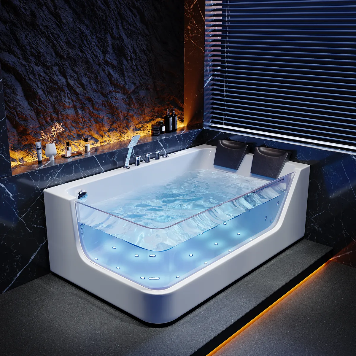71" Double Whirlpool Bathtub with Thermostat Control & LED Lighting Jetted Hydrotherapy Massage Tub — image 3
