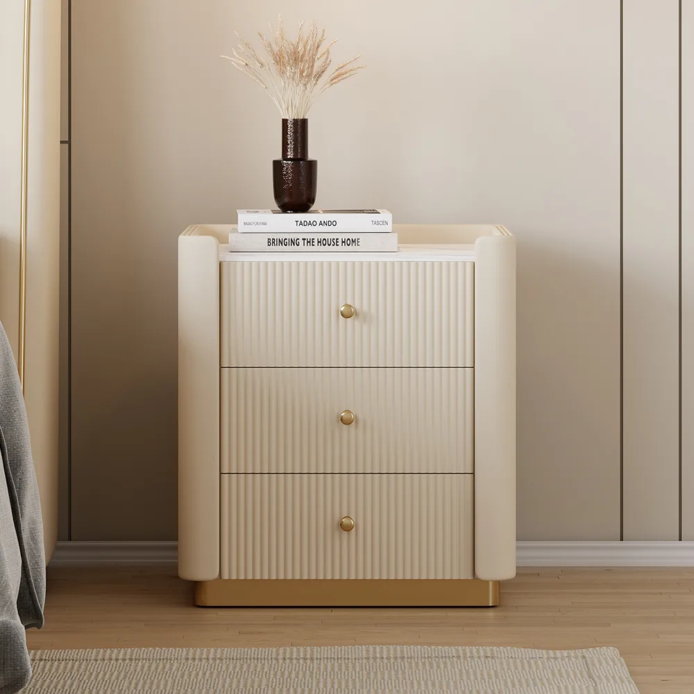Modern 3-Drawer Nightstand with Sintered Stone Top & — image 2