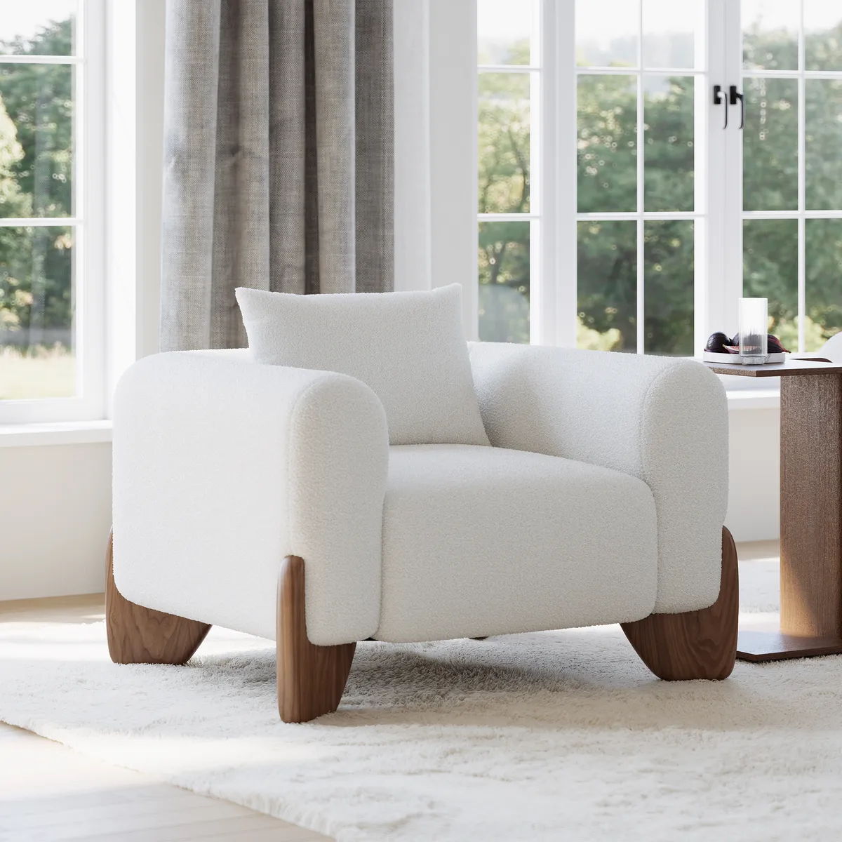 Living Room Sofa Loveseat Set Upholstered 2-Seater Couch & 2 White Boucle Accent Chairs Single Couch Set — image 13