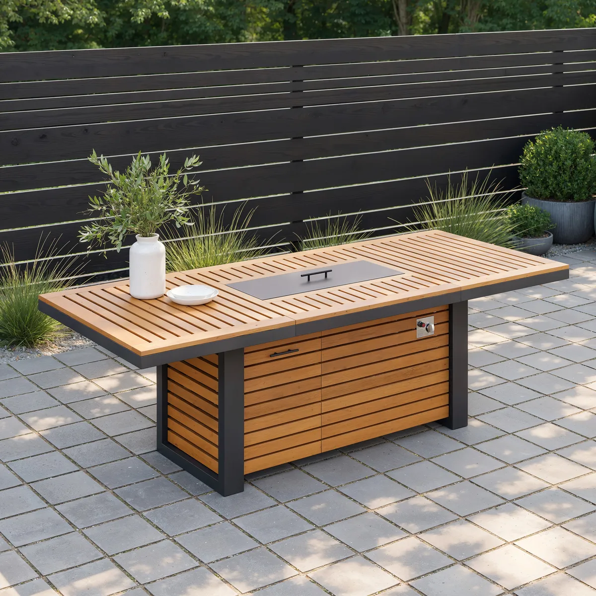 Tevara 94.5" Outdoor Propane Fire Pit Dining Table with Hidden Tank & Wind Shield — image 3