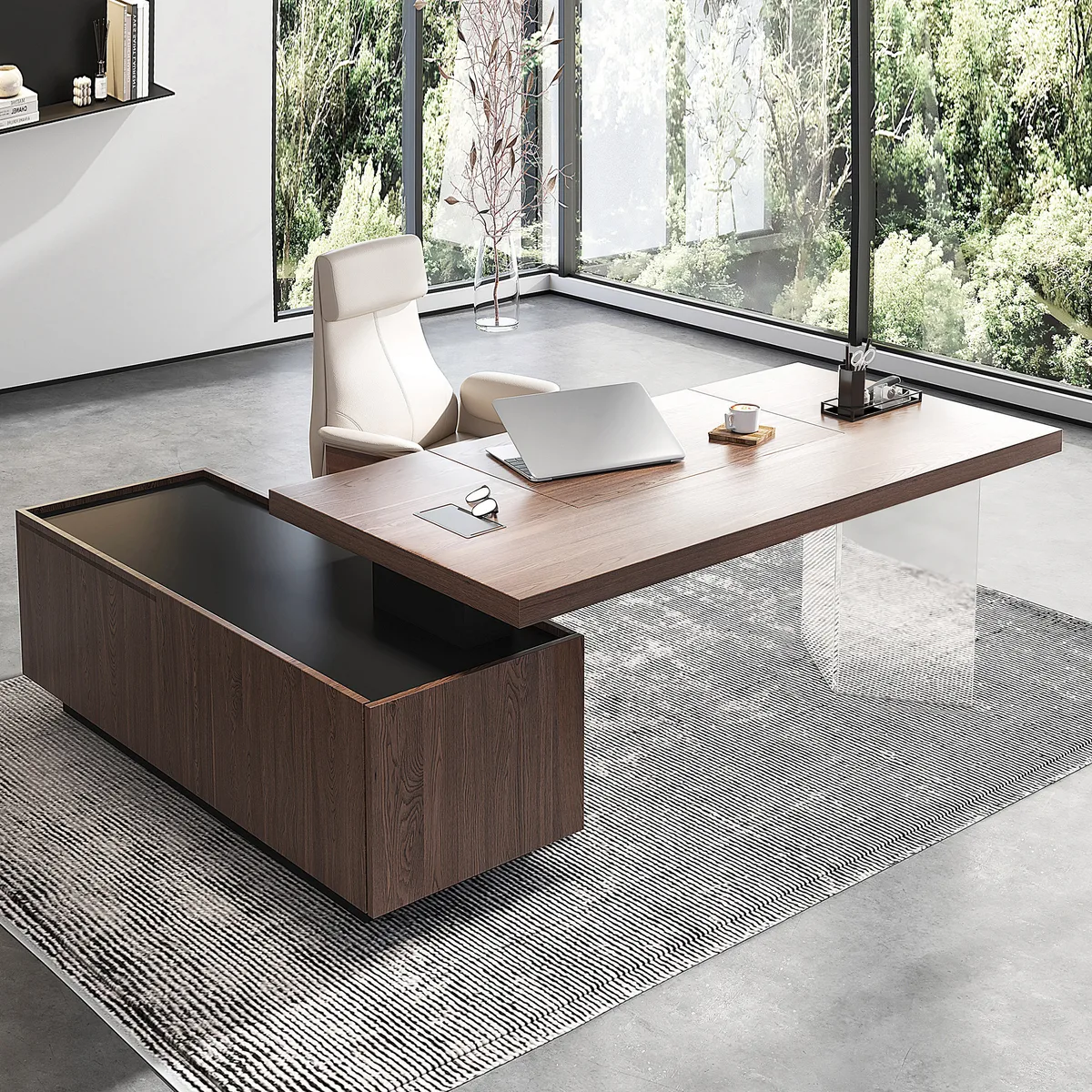 Modern 72" L-Shape Whitewash Standing Executive Desk with lifter Desktop Left Hand — image 22