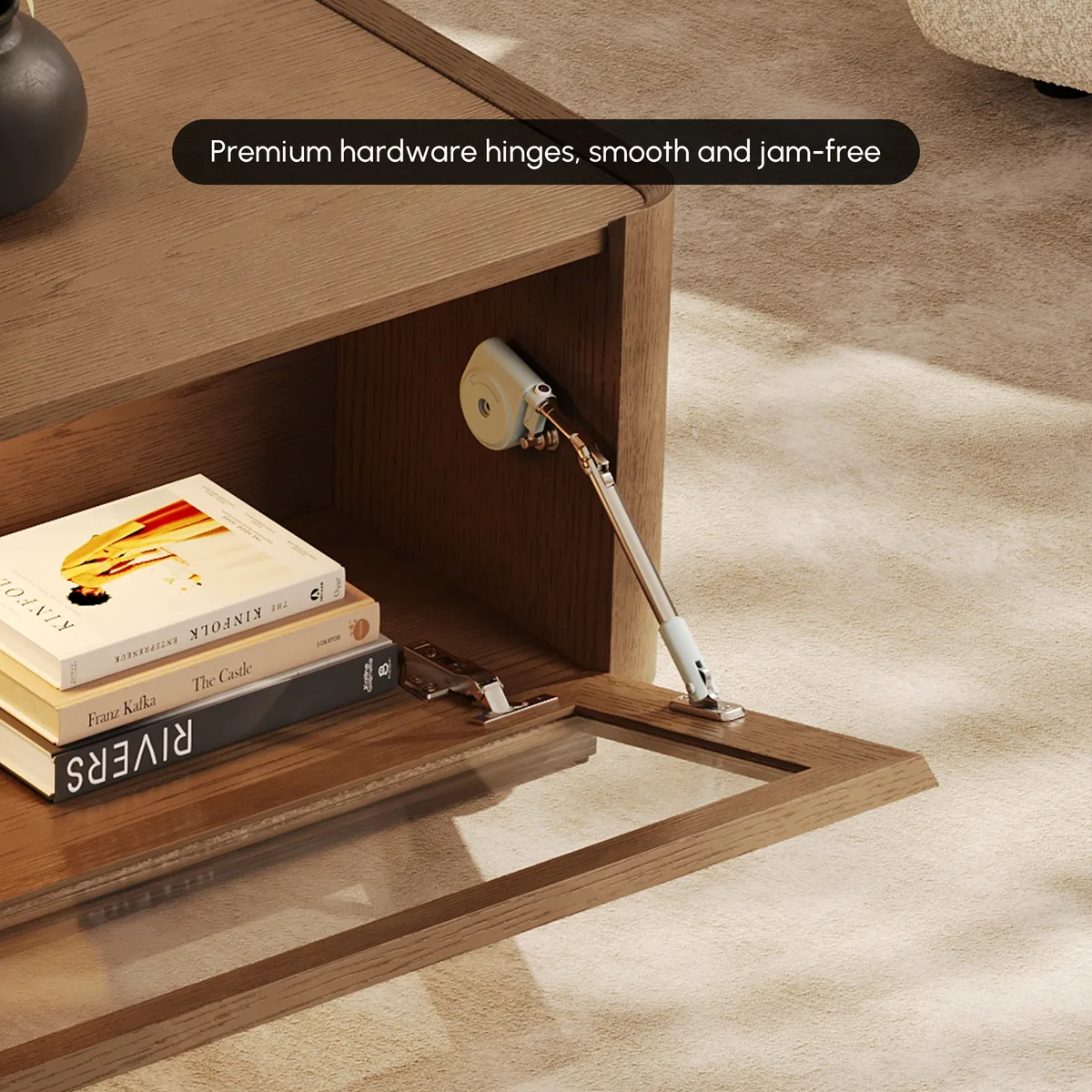 47" Glass Door Walnut Coffee Table with Storage and LED — image 9
