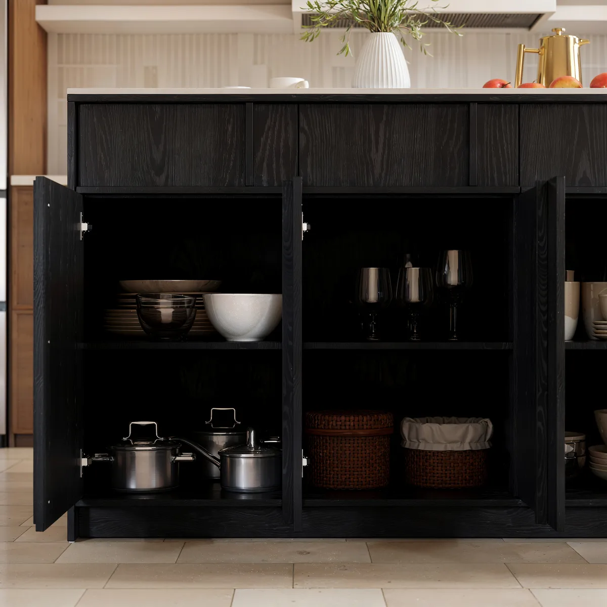 Modern 72" Faux Travertine Sintered Stone Kitchen Island with Storage & LED Light — image 19