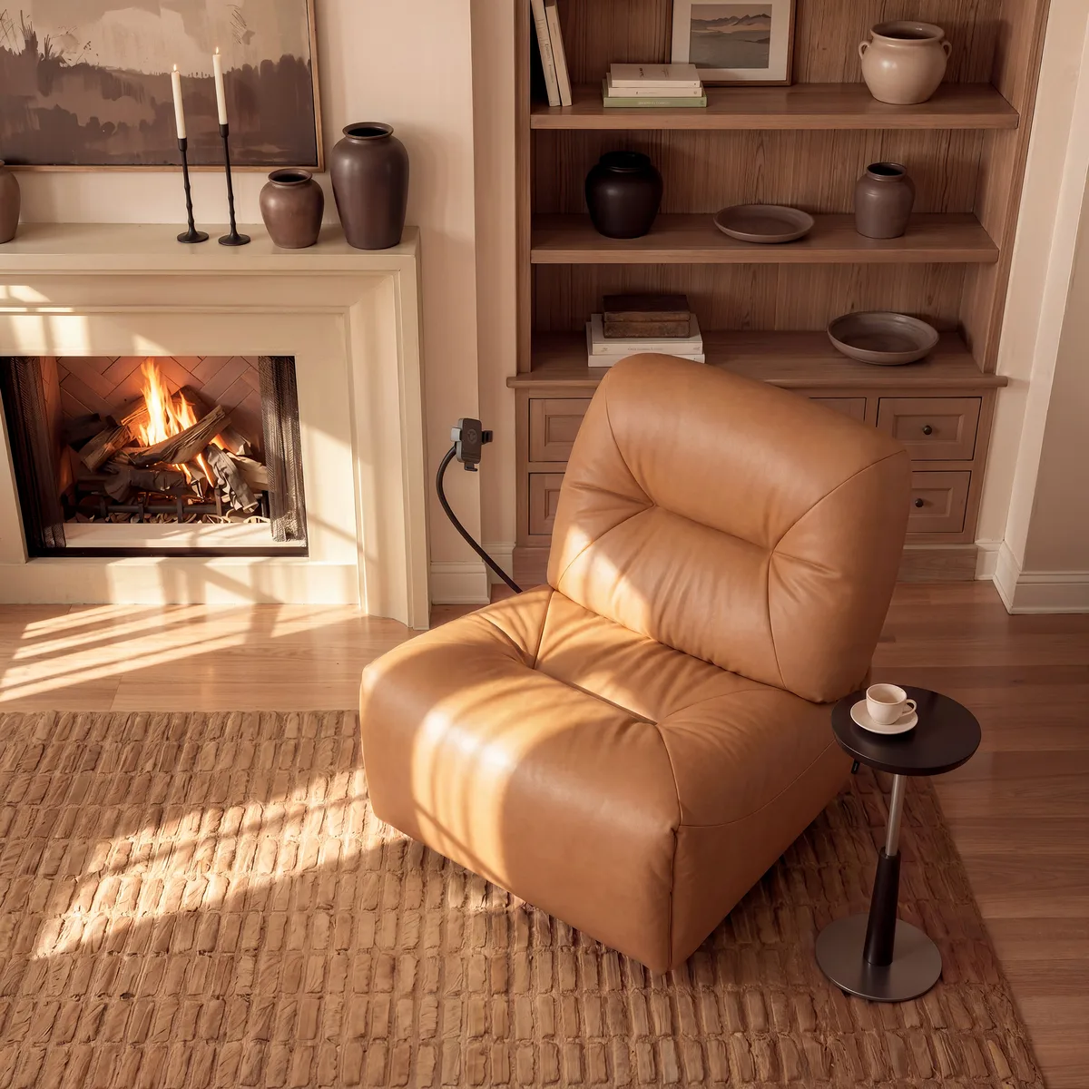 Leather Power Swivel Rocker Recliner Accent Chair with Phone Holder — image 14