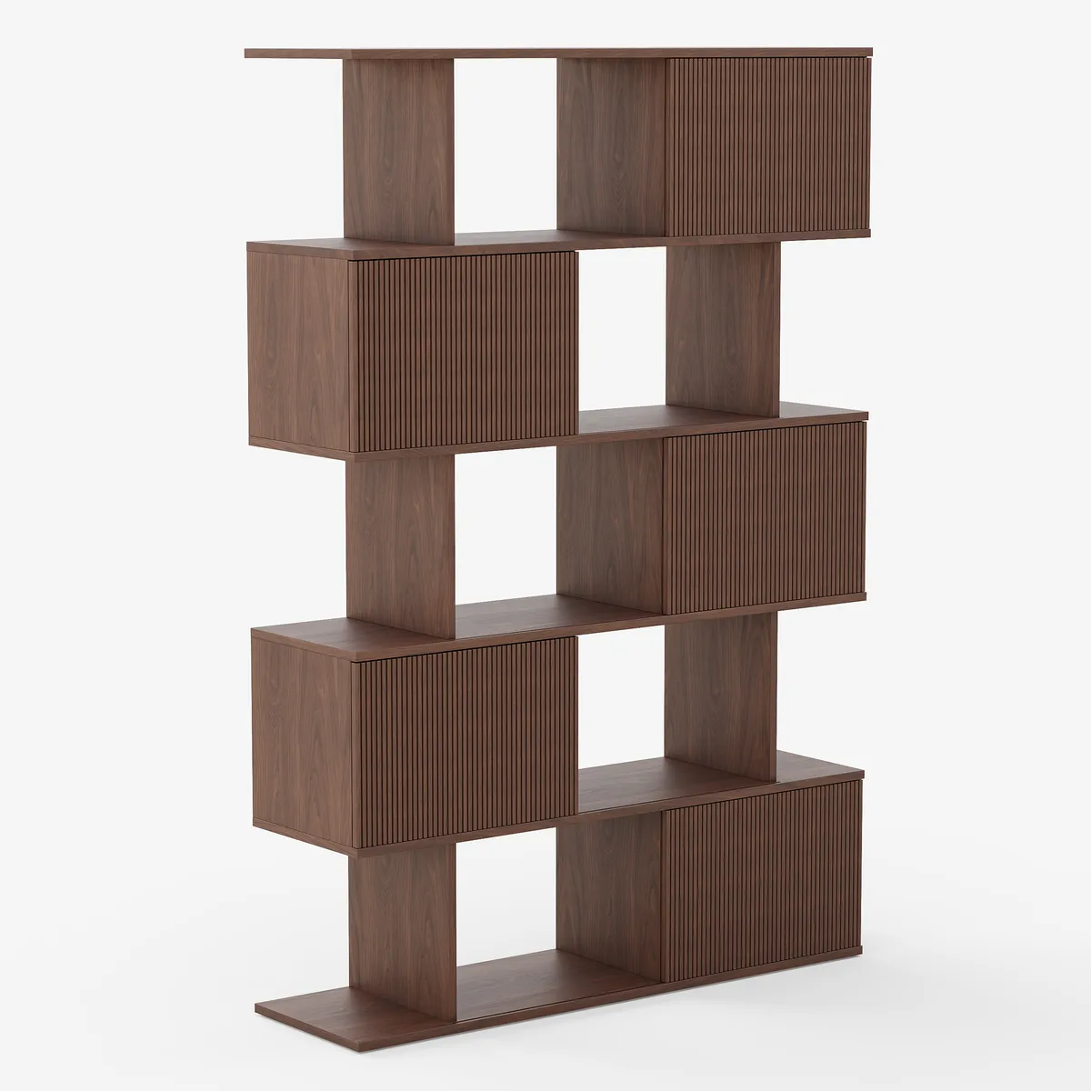5-Shelf Walnut Bookshelf Etagere Tall Bookcase for Home & Office (72.8" High) — image 10