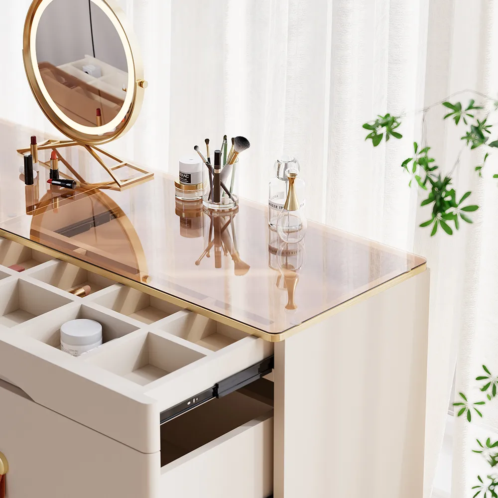 47"W Modern Glass Champagne Dresser 6 Drawer Closet Island with Jewelry Display Storage — image 8