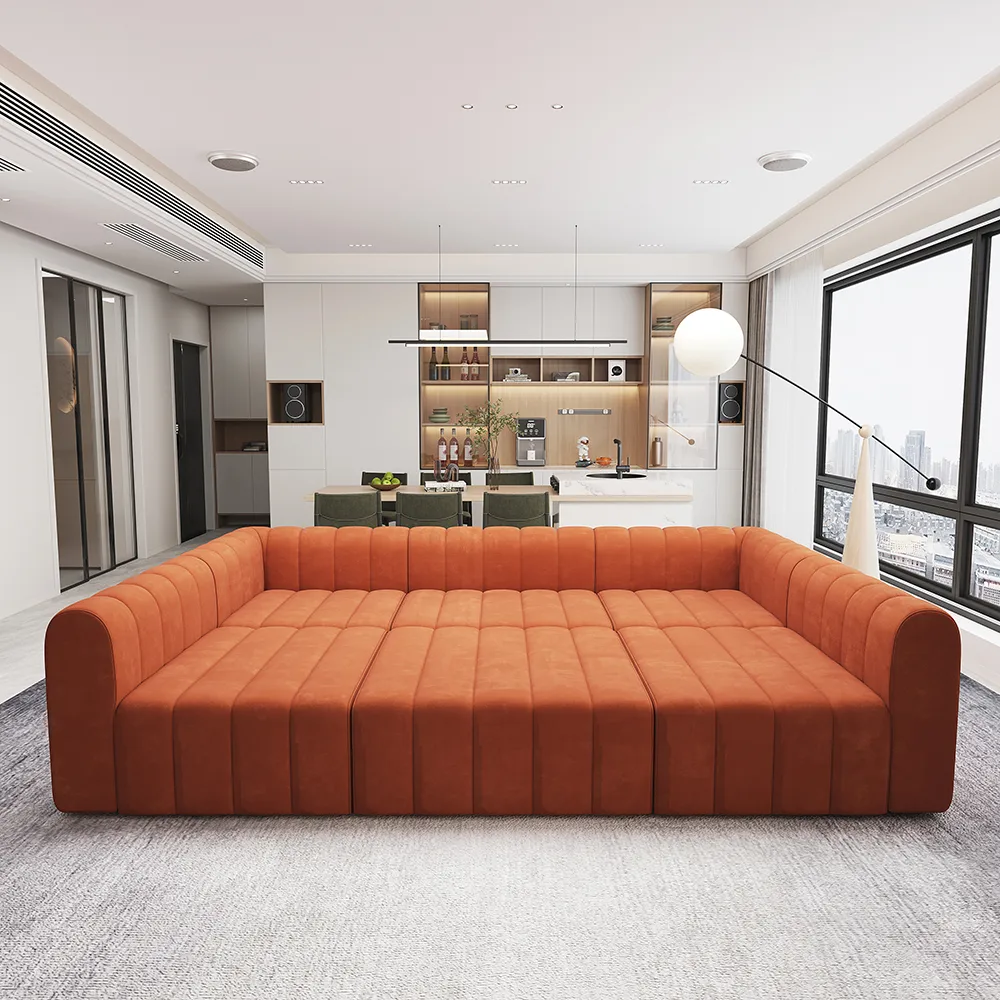 118.9" Velvet Convertible Modular Sectional Sofa Orange Upholstered 6-Seater Sofa Set — image 11