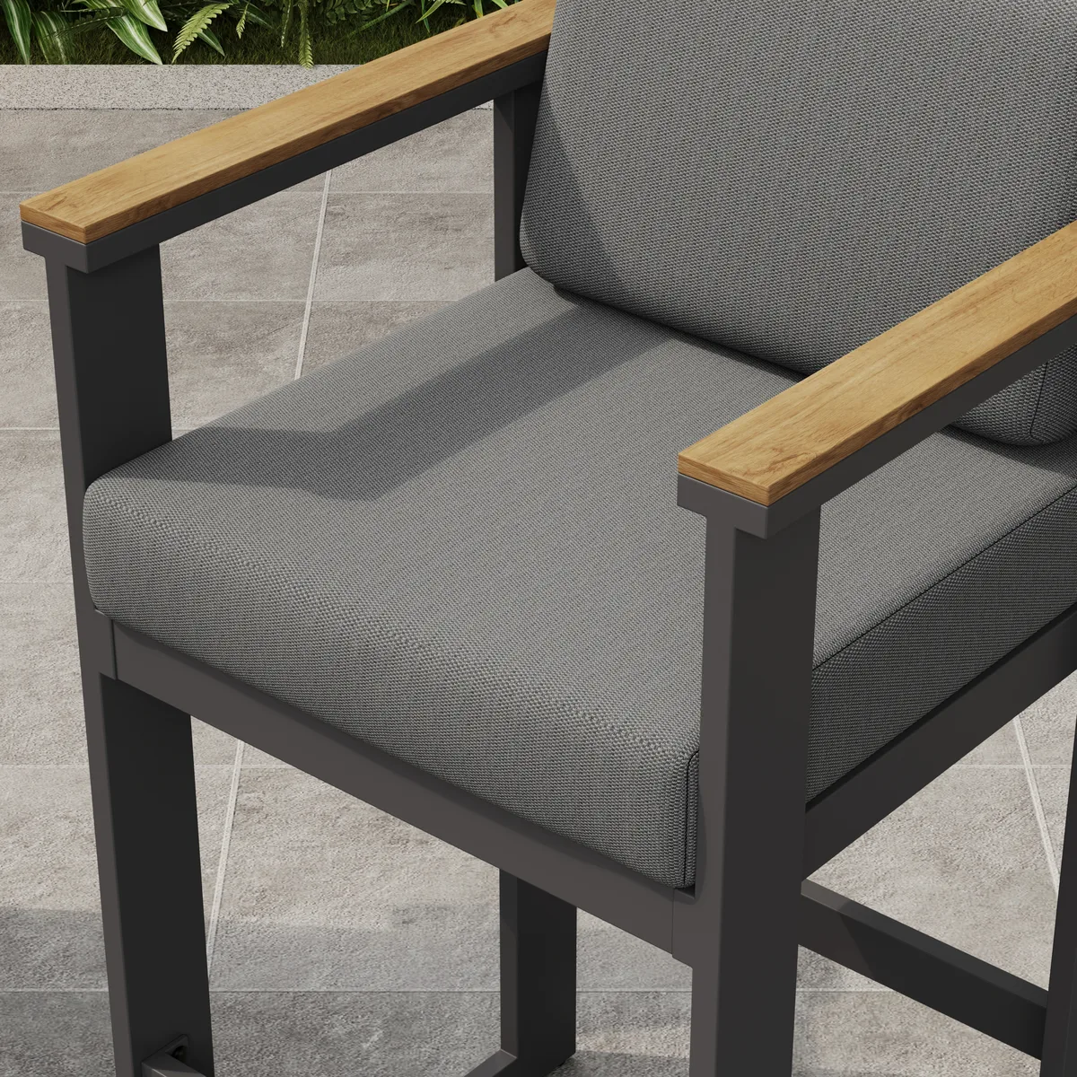 Tevara Outdoor Aluminum Frame & Teak Wood Armrest Bar Stools — image 9