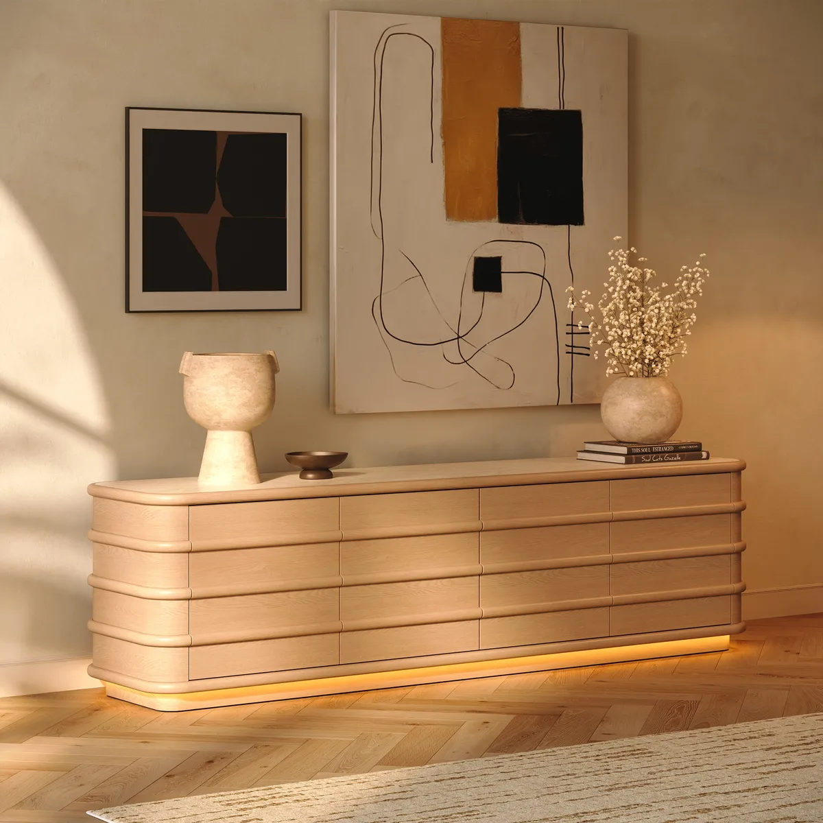 80" Ash Wood TV Stand with Sintered Stone Top — image 12