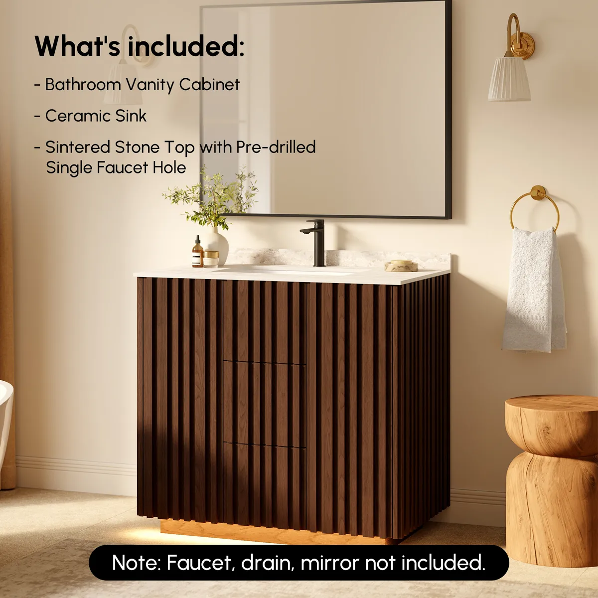 Aura 36" Fluted Bathroom Vanity with Sink, Freestanding Single Sink Vanity with Light — image 9