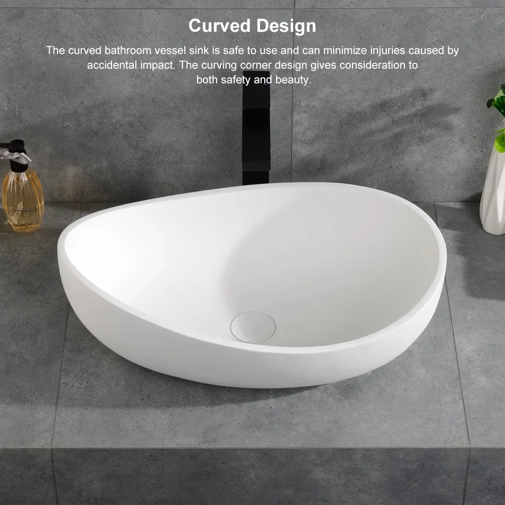 Bathroom Stone Resin Oval Vessel Sink Modern Art Sink — image 14