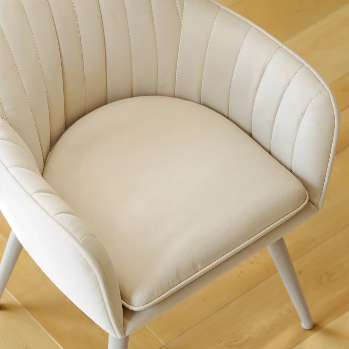 Modern Warm White Velvet Dining Chair with Cushioned Seat — image 9