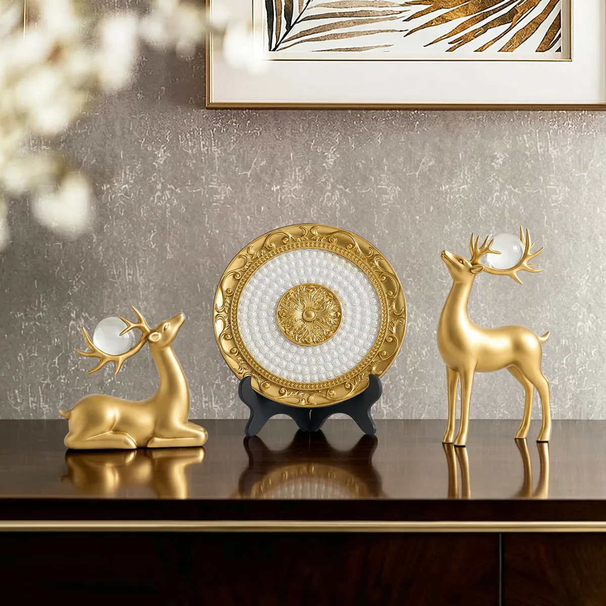 3PCS Black Deer Figurine with Decorative Plate Set Luxury Resin Animal Sculptures — image 13