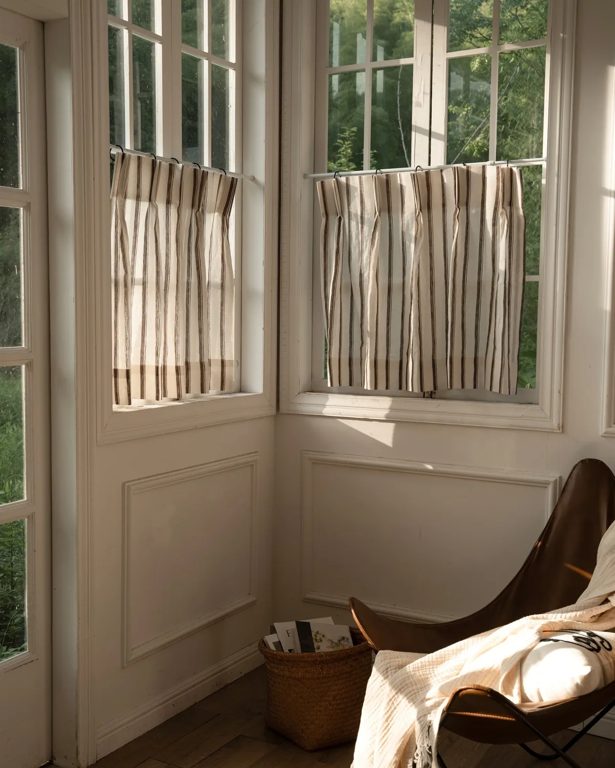 Cate 100% Linen Striped Custom Cafe Curtain