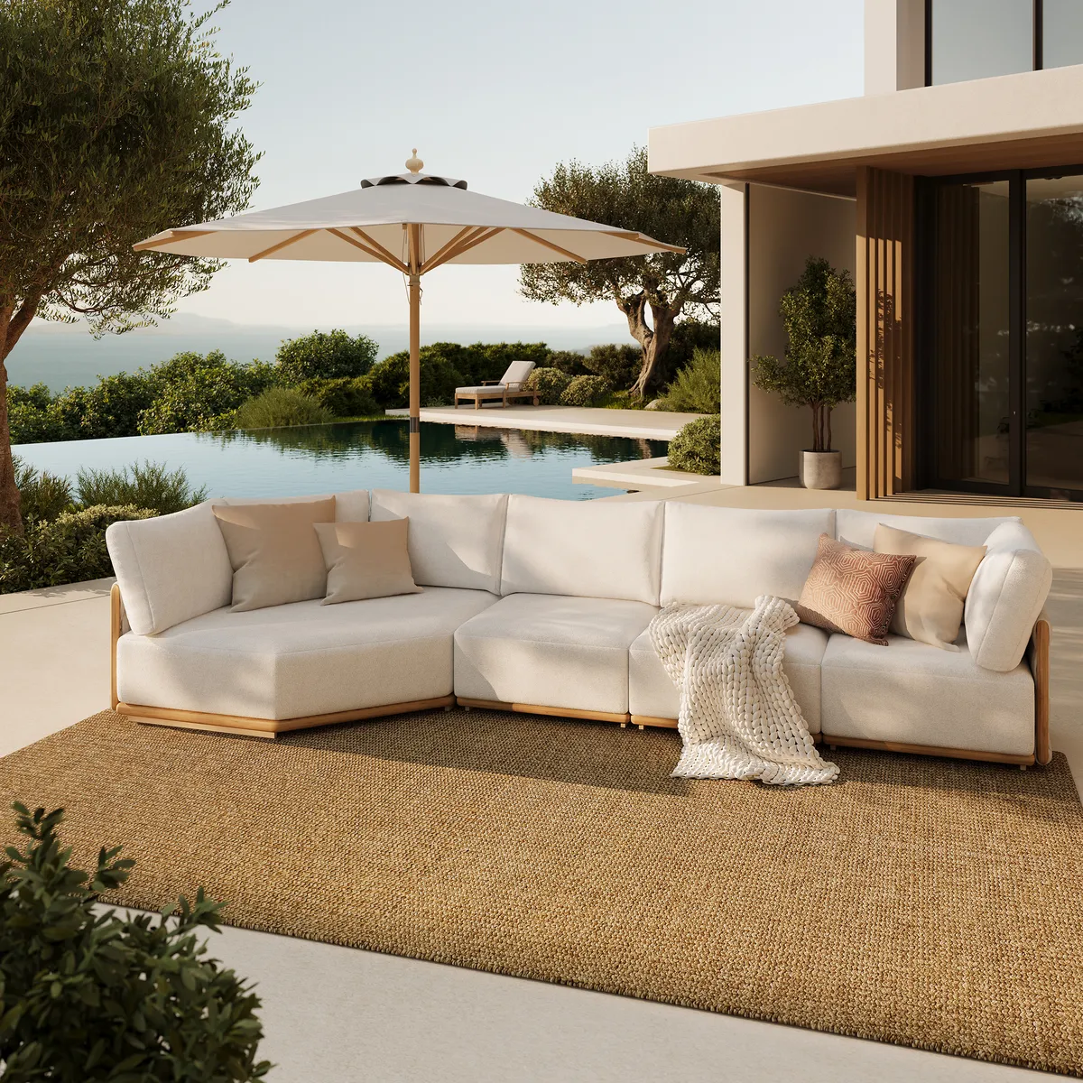 4-Piece Outdoor Teak & Aluminum Sectional Sofa Set with Chaise for 4 in Light — image 4