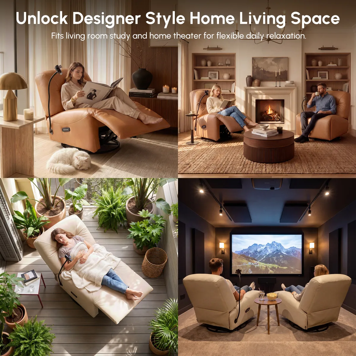 Leather Power Swivel Rocker Recliner Accent Chair with Phone Holder — image 18