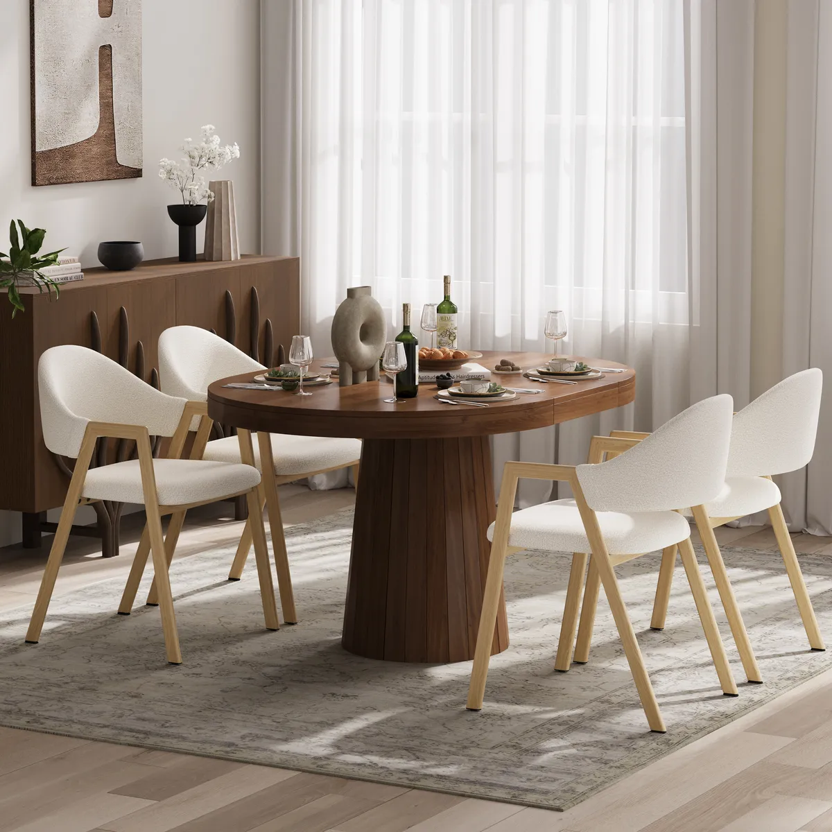 Blue Linen Upholstered 4-Piece Dining Chair Curved Back Chair — image 16