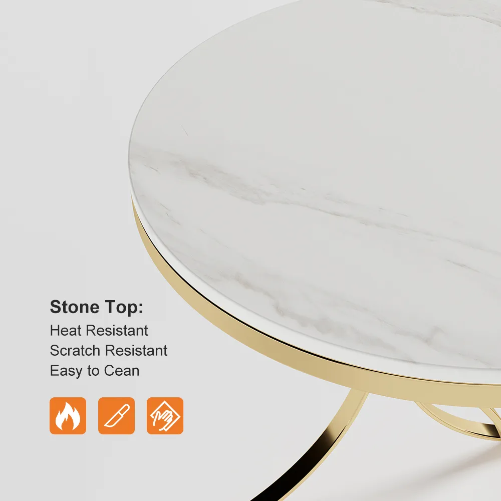 Modern Luxurious Round White Marble Stone Side Table X-Base End Table — image 7