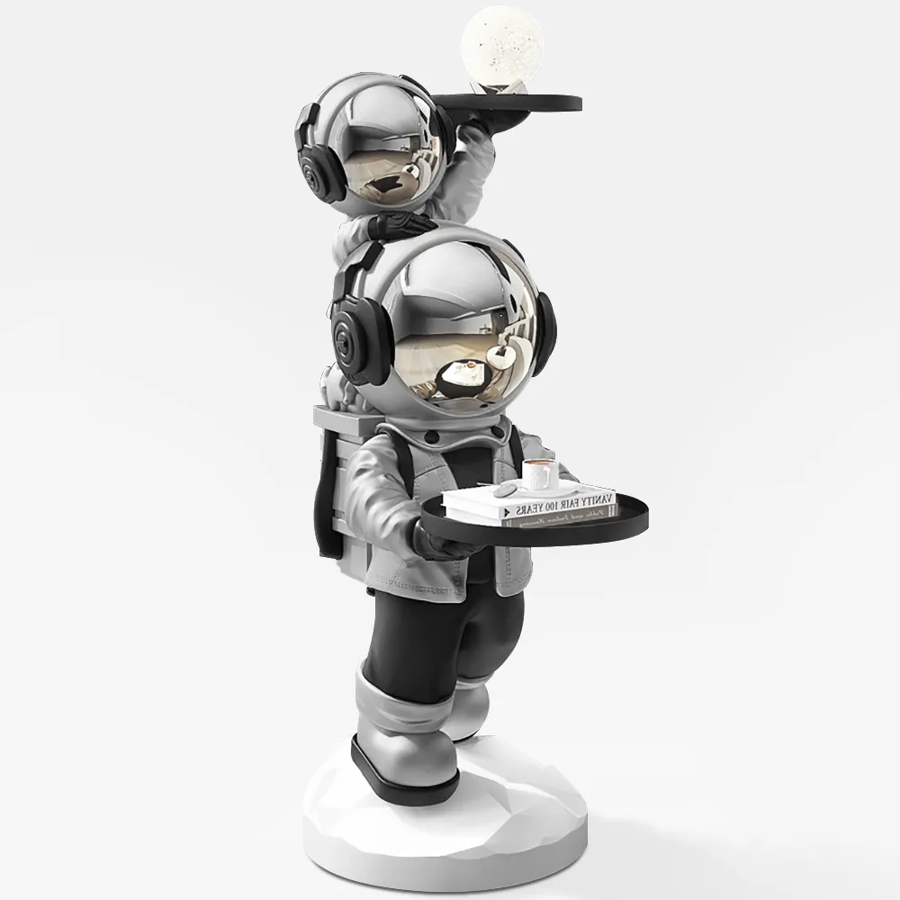 Silver Astronaut Side Table Floor Sculpture Modern End Table with Tray Top — image 12