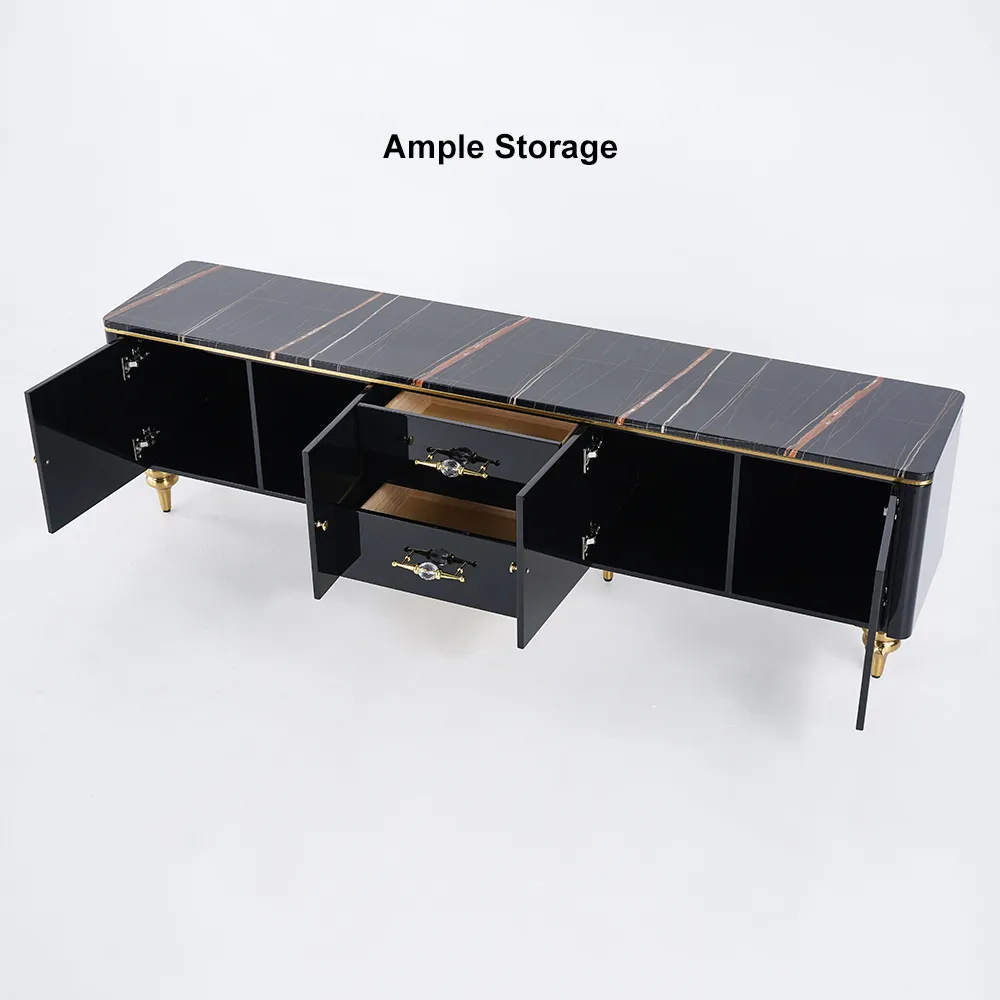 Chift Modern Black TV Stand 4-Door 2-Drawer Luxurious Media Console for TVs Up — image 9