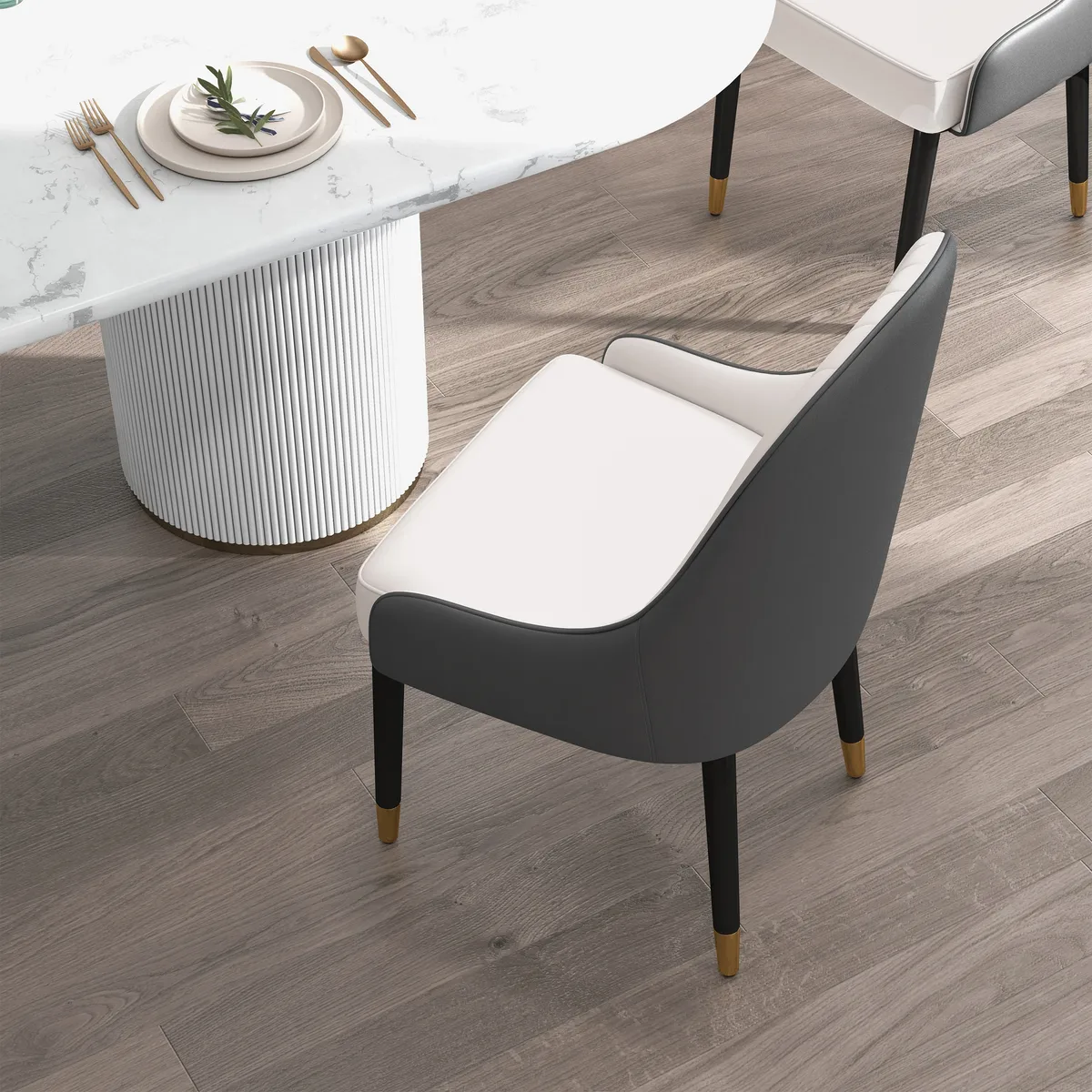 Darg Modern PU Leather 6-Piece Dining Chairs in White & Gray with Metal Legs — image 27