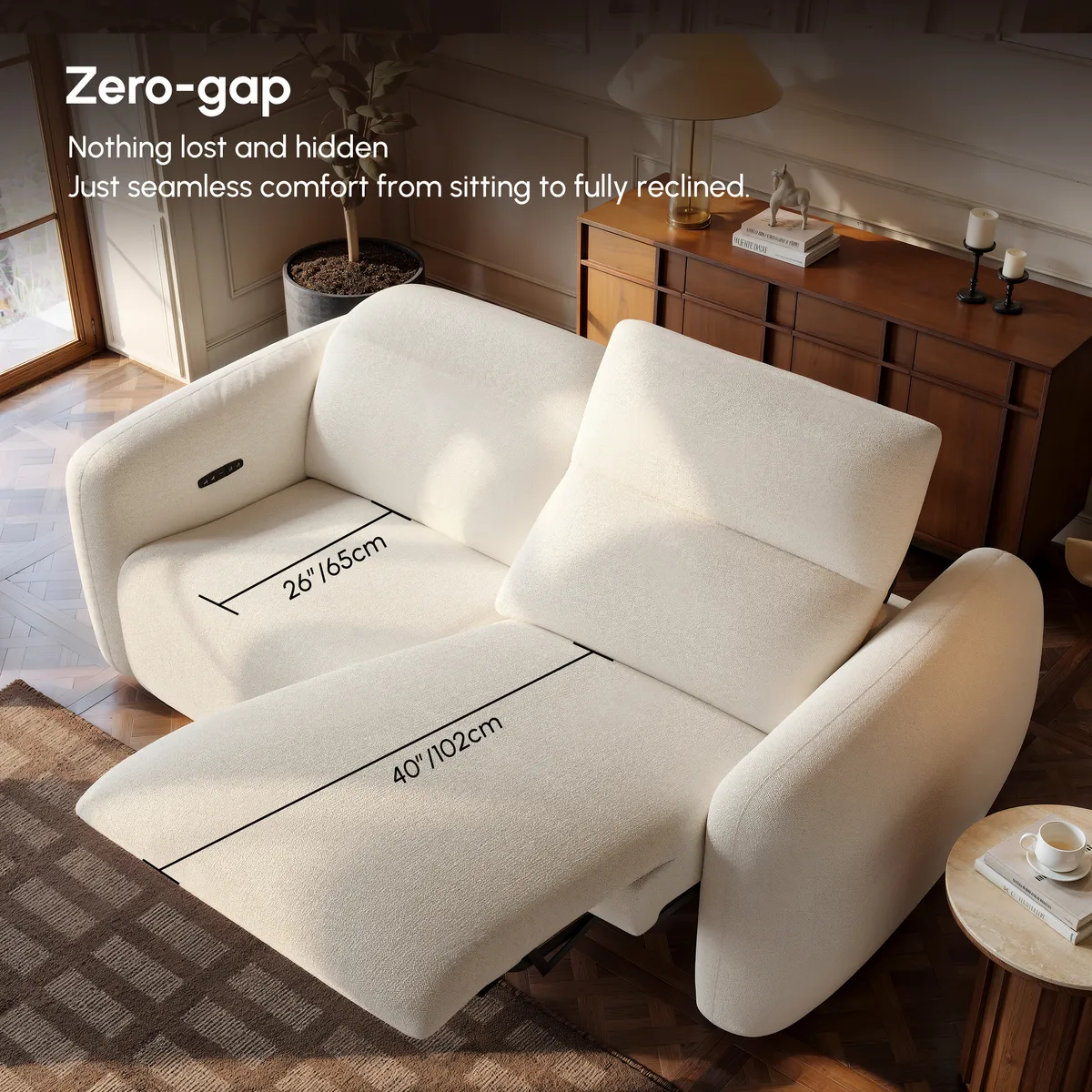 Homary Modern 123" 3-Seater Chenille Zero Gravity Power Reclining Sofa with USB Port in Warm — image 23