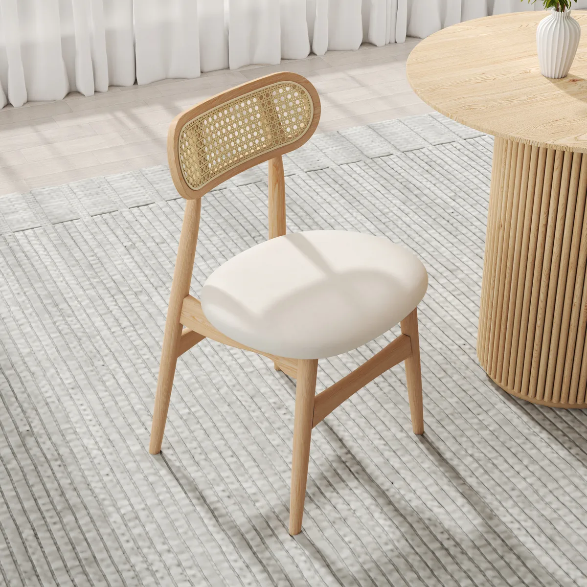 Dining Table Set Round Small Dining Table & 2-Piece Natural Rattan Upholstered Dining Chairs — image 7