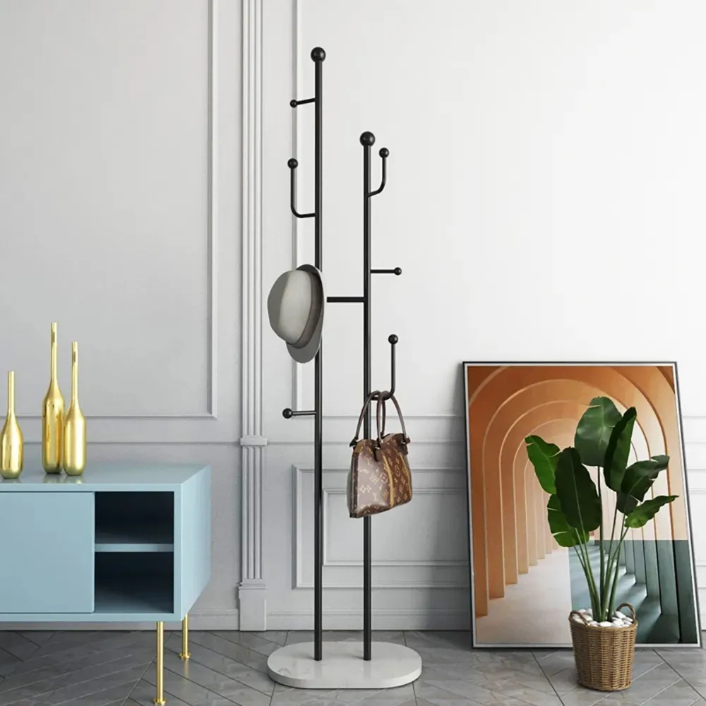 7 Hooks Entryway Freestanding Coat Racks Metal Hall Trees Entryway Furniture in Black (16")