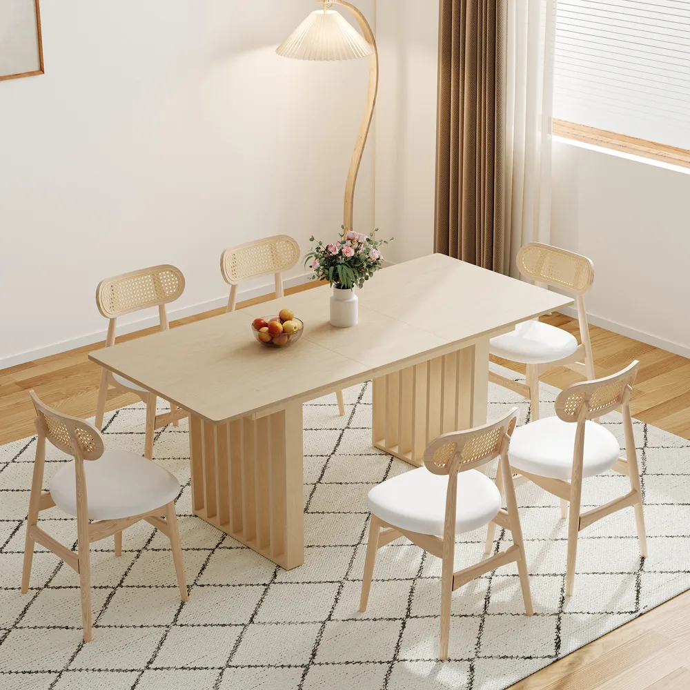 Dining Table Set 55"-87" Rectangle Extendable Whitewash Dining Table & — image 12