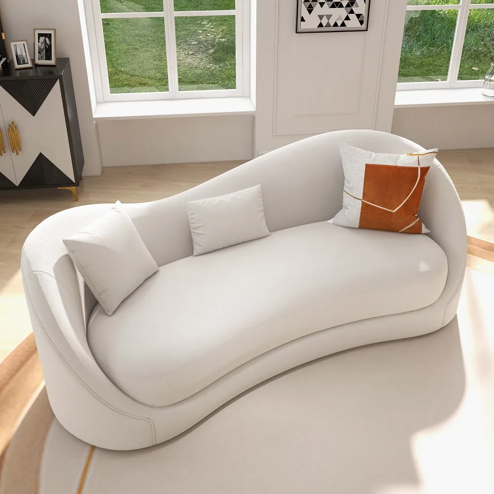 84" Performance Leather Curved Upholstered Sofa with Pillows — image 17