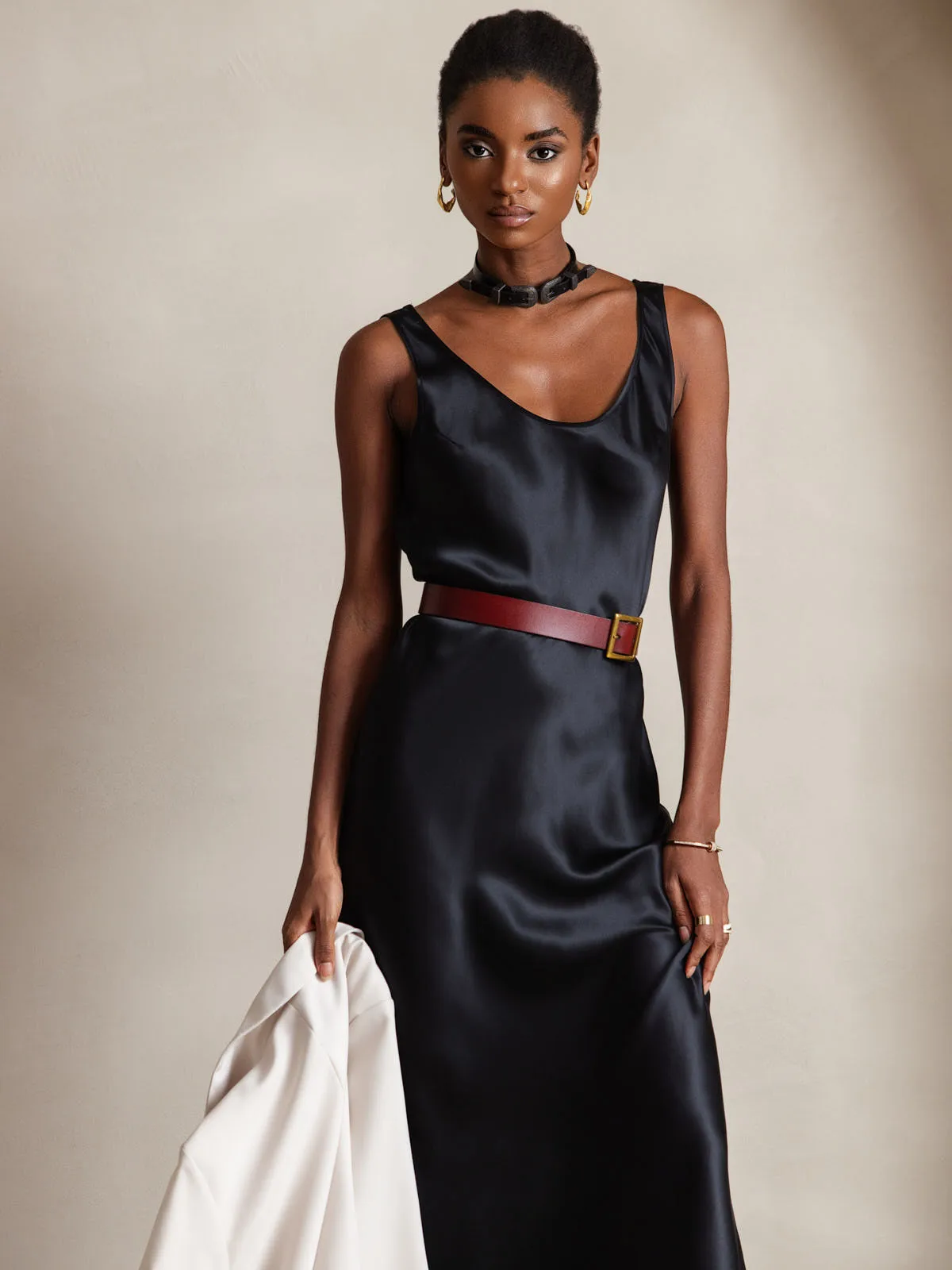100% Mulberry Silk Sleeveless U Neck Midi Long Dress — image 3