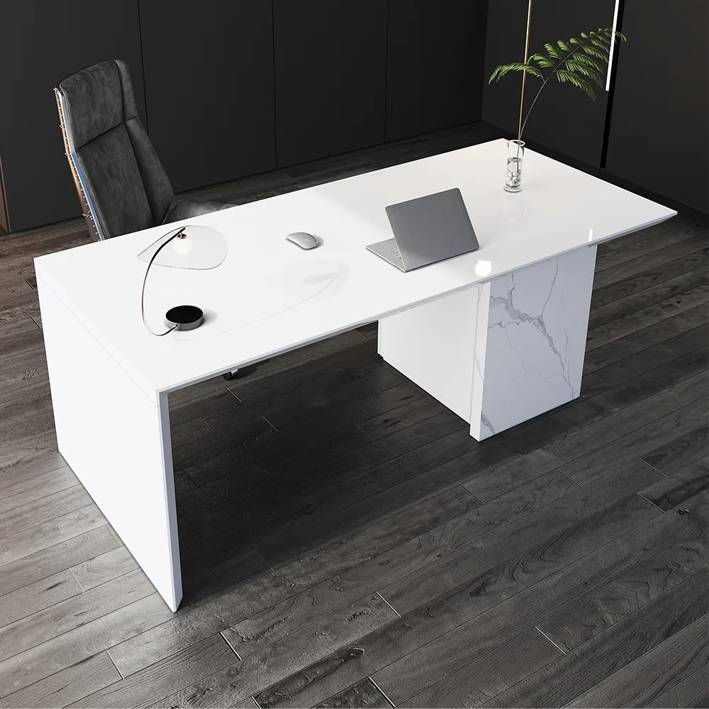 Modern White Wooden Home Office Desk with Movable File Cabinet Office Furniture (59.8") — image 2